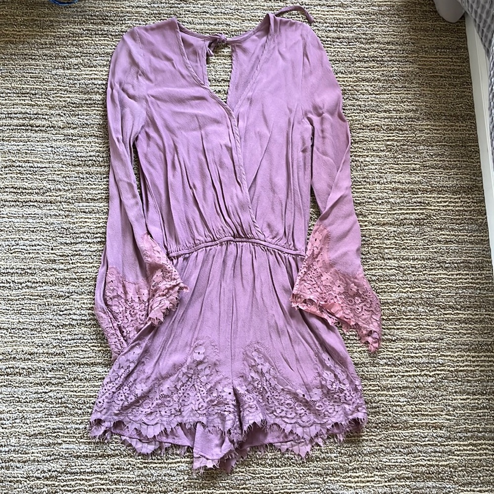 Cover Stitched Purple Lace Romper